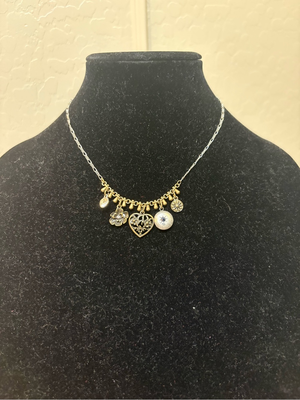 LOFT Two-Tone Heart & Floral Charm Necklace - Gold and Silver